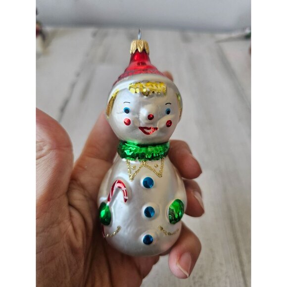 Vintage glass snowman Columbia blue green red Xmas tree - Picture 8 of 13
